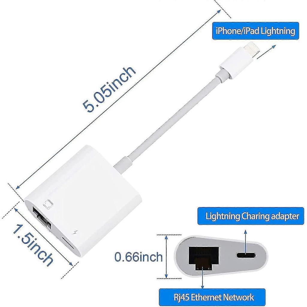 Lightning zu Ethernet Adapter, [kompatibel mit Apple Mfi-zertifiziert] 2-in-1 RJ45 Ethernet LAN Netzwerkadapter mit Ladeanschluss, Plug and Play, Unterstützung