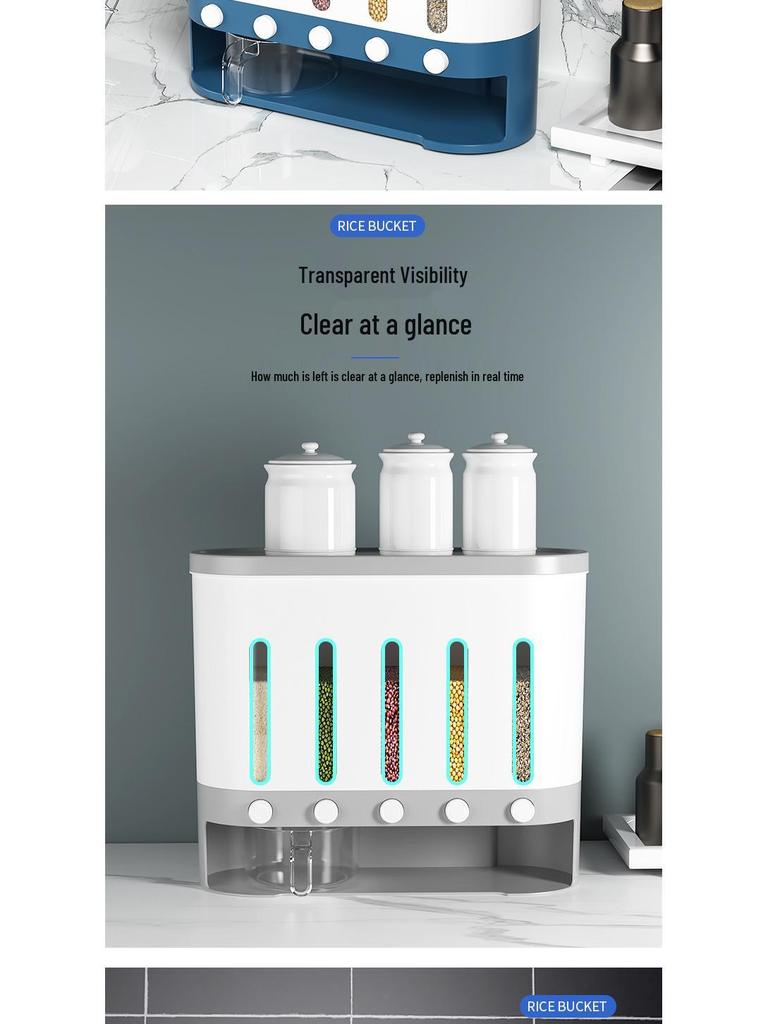 Moisture-Proof Insect-Proof Rice Storage Container with Partitioned Grains Organizer