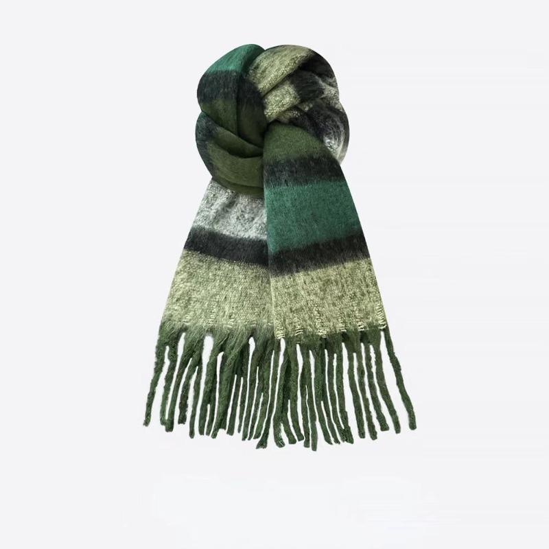 

Зеленый клетчатый полосатый шарф женский осенне-зимний теплый универсальный платок атмосфера шарф модный 40*230CM
