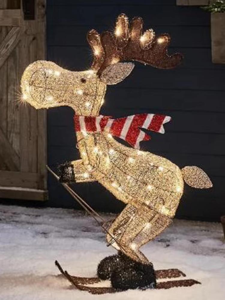 Glowing Ski Reindeer Ornaments Reindeer Lawn Decorations 3d Glowing Reindeer Ornaments with Led Lights for Christmas Decoration