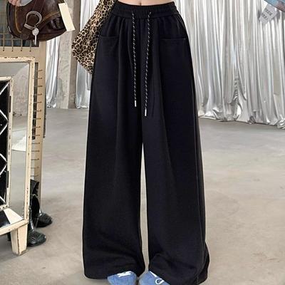 High Street Lässige Hosen für Damen im Frühling und Herbst Neue Kordelzug-Ärmelhosen Hohe Taille Locker Drapierte Bodenlange Hosen