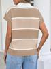 Women's Striped Short Sleeve Knit Sweater V Neck Button Down Color Block Loose Top