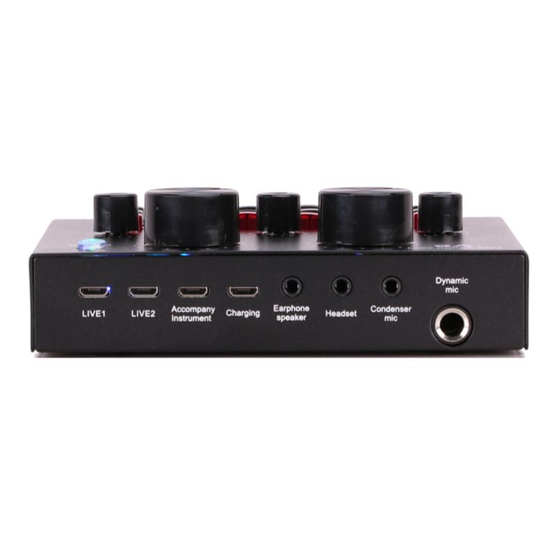 V8 Placa de som multifuncional ao vivo Interface de áudio USB Mixer de áudio ajustável com volume inteligente