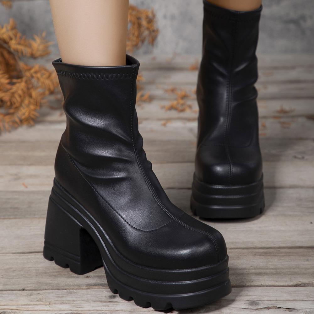 Platform Boots Woman Large Size Short Boots Women's Square Head Waterproof Table High Heel Fashion Thick Soled Women's Boots