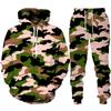Nuovo Completo Tuta con Cappuccio e Pantaloni da Uomo Camouflage Stampa Felpe con Cappuccio Tute Sportive Casual Abbigliamento alla Moda da Uomo Set da 2pz