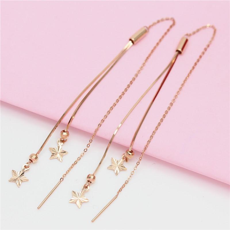 Exquisite Russian 585 Purple Gold Fringed Star Earrings Ins Small Fresh Korean Version Rose Gold Plated Colored Gold Earrings