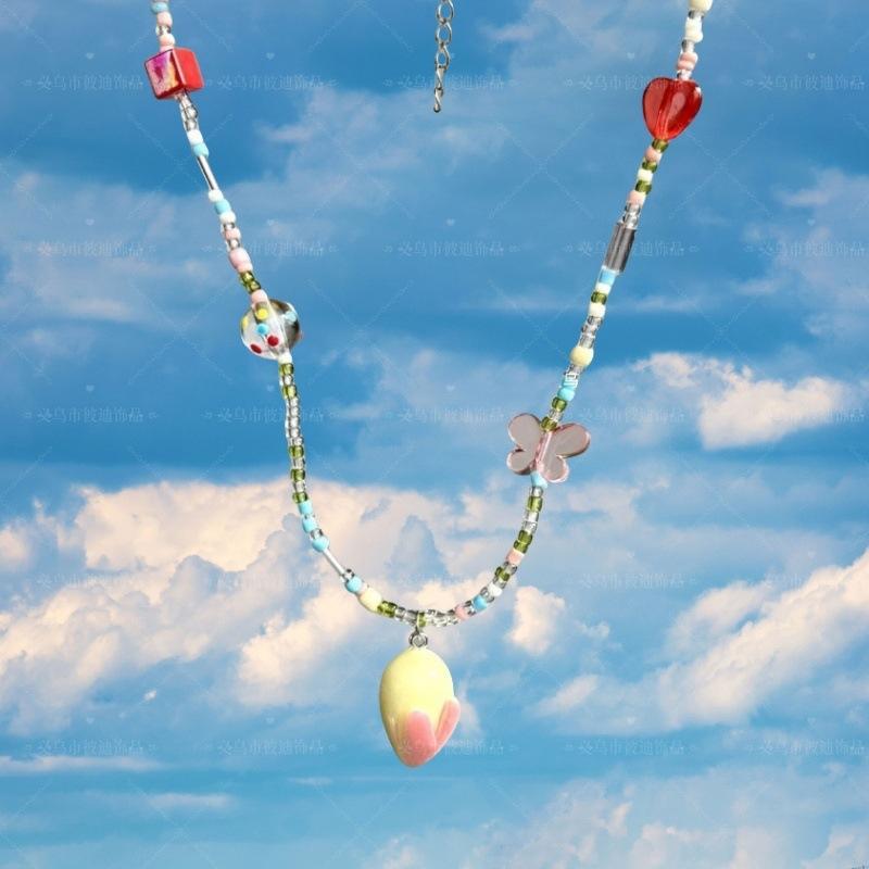 Summer Niche Handmade Color Dopamine Beaded Children's Fun Necklace Creative Cute Versatile Sweet Collarbone Chain