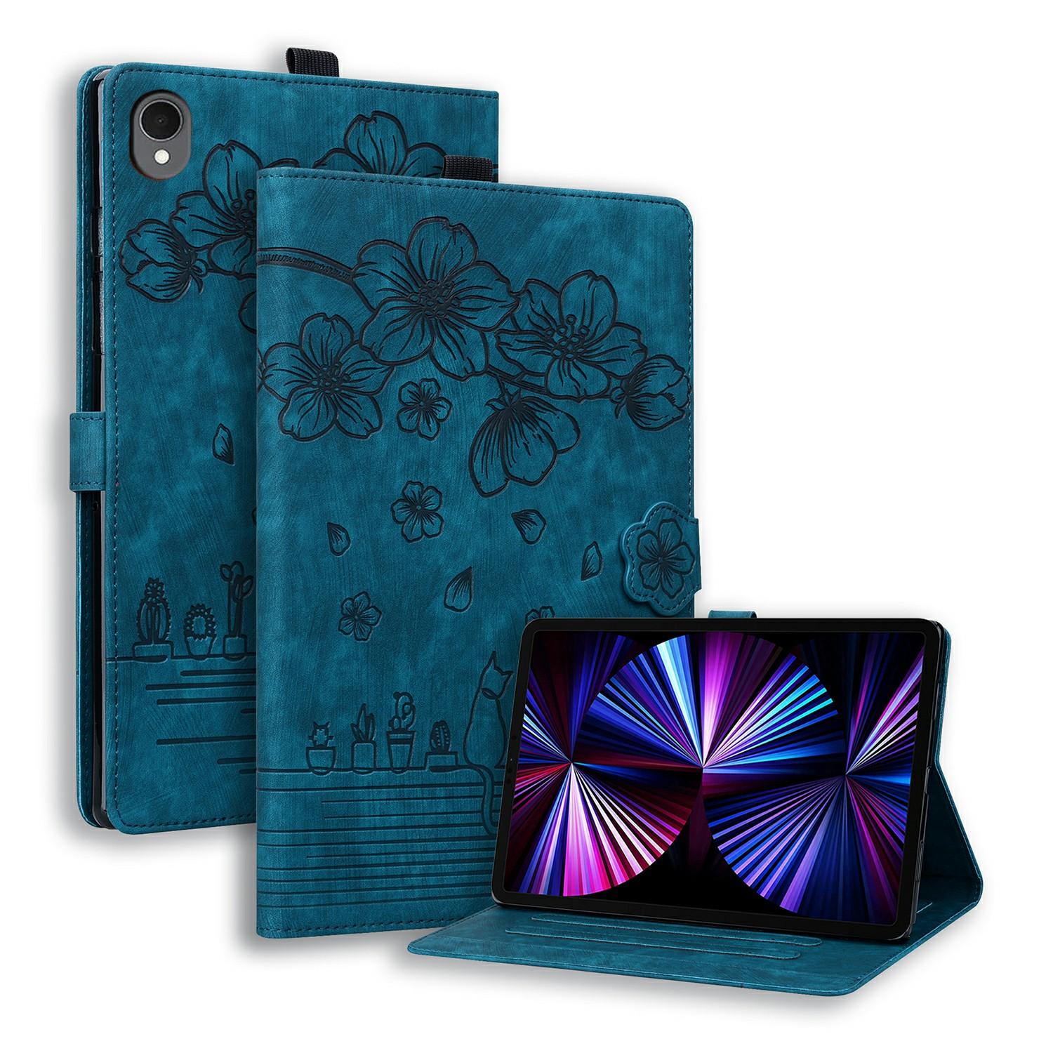 

For Samsung Galaxy Tab S11 Case Card Slots Leather Tablet Stand Folio Cover Flower Cat