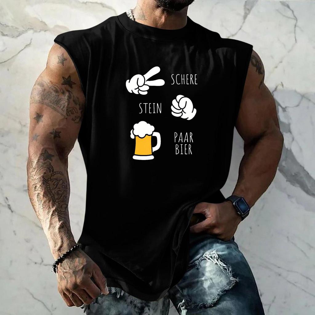 Men Sleeveless Tank Top Loose Fit Textured Pattern Printed Vest Casual Sports Streetwear Summer Holiday Daily Wear