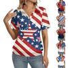 Women's Casual Short Sleeve Collared Shirt Independence Day Stars and Stripes Print V Neck Top for Summer