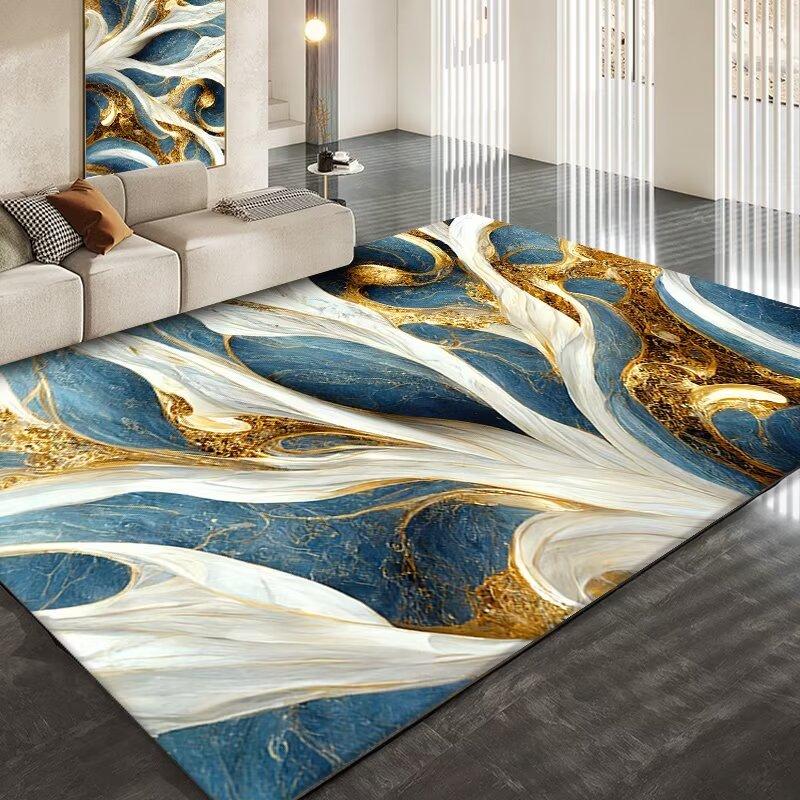 Golden Abstract Marble Stripes Carpets for Living Room Luxury Bedroom Decoration Large Area Rugs Sofa Side Soft Lounge Floor Mat