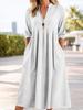 European American Retro Cotton Linen V-Neck Pocket Dress - Casual, Loose, Seven-Sleeve Spring Fashion for Women
