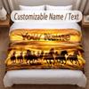 Horse Theme Soft Blanket Personalized Custom Name Text Print Warm Blanket Home Sofa Bedroom Decor