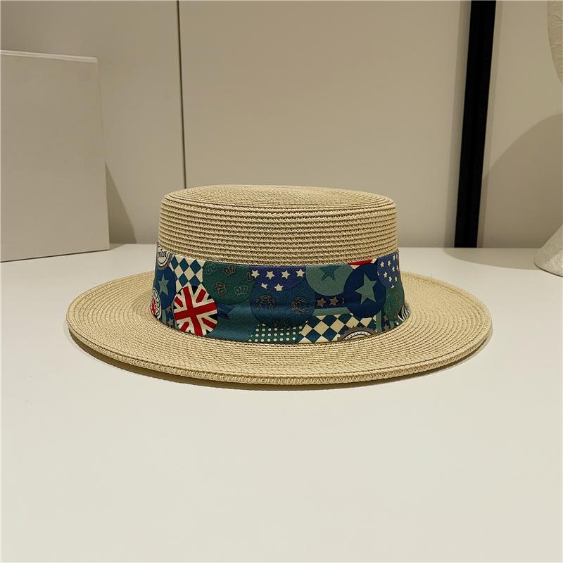 

Праздничная соломенная шляпа женская летняя пляжная шляпа от солнца с плоским верхом британская шляпа-цилиндр шляпа для защиты от солнца лента тренд Adult average size