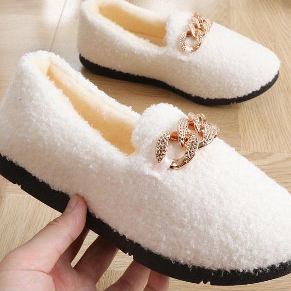 Women Autumn and Winter Soft Sole Comfortable Doudou Shoes Low Top Round Head Female Wool Shoes Versatile Cotton Shoes