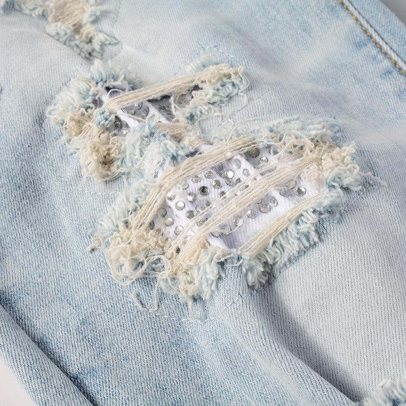 Street Denim Freizeithose Micro-Stretch Baumwolle Jugend Blaue Löcher Enge Jeans Herrenmode Hose