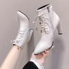 34-42 Large Size Women's Shoes Pointed Short Boots Women's New Temperament High Heels Thick Heel Non-slip and Thin Lace-up Martin Boots