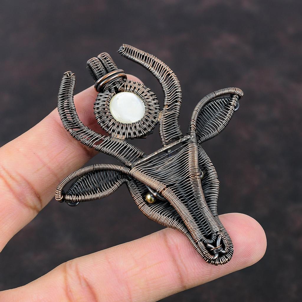 Mother Of Pearl Pendant Copper Wire Wrapped Pendant Handmade Jewelry Gemstone Pendant Beautiful Copper Jewelry Cow Face Pendant Gift For Her