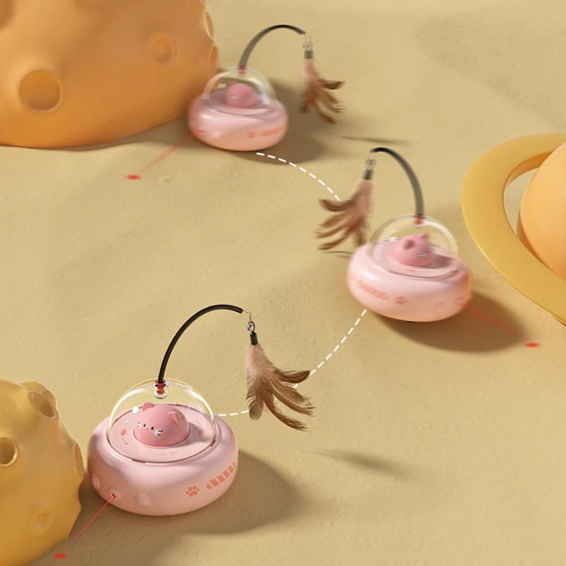 Electric Interactive Cat Toy Cat Toys with Feather Cat Teaser Wand Rechargeable Electric Sensing Pet Toys for Chasing