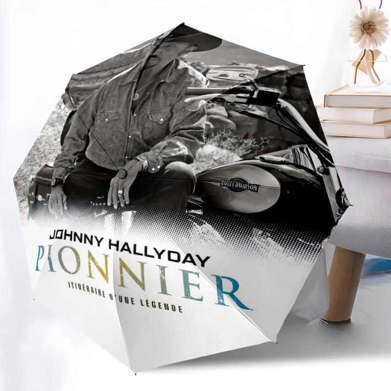 1pc Johnny Hallyday pattern Umbrella Portable Folding Umbrella Iron Frame Hole Bone Structure Outdoor Home Umbrella