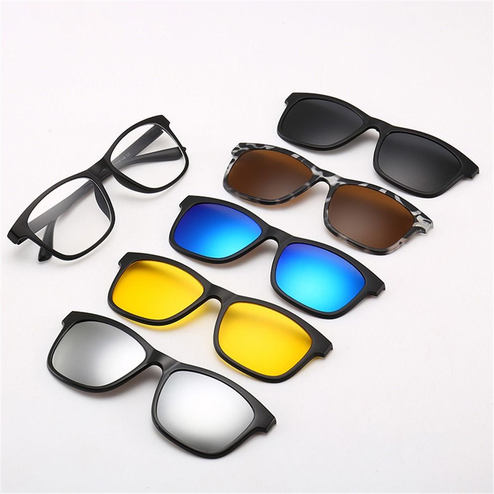 UV400 Protection Magnetic Clip On Sunglasses Cycling/Driving Black Glasses Frame with Sunglasses Clip Sunglasses Set with Pouch