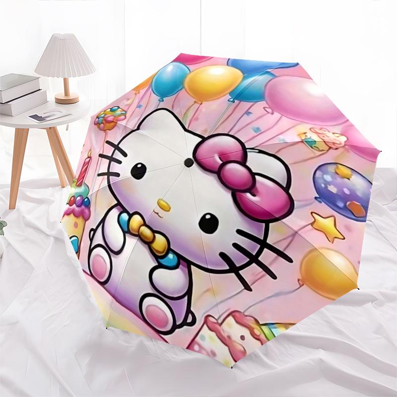 

1pc Hello Kitty Birthday Balloons Automatic Opening Folding Umbrella - Portable 3-Fold Design with Iron Frame - Outdoor, Gift for Fans, Travelers, Eve