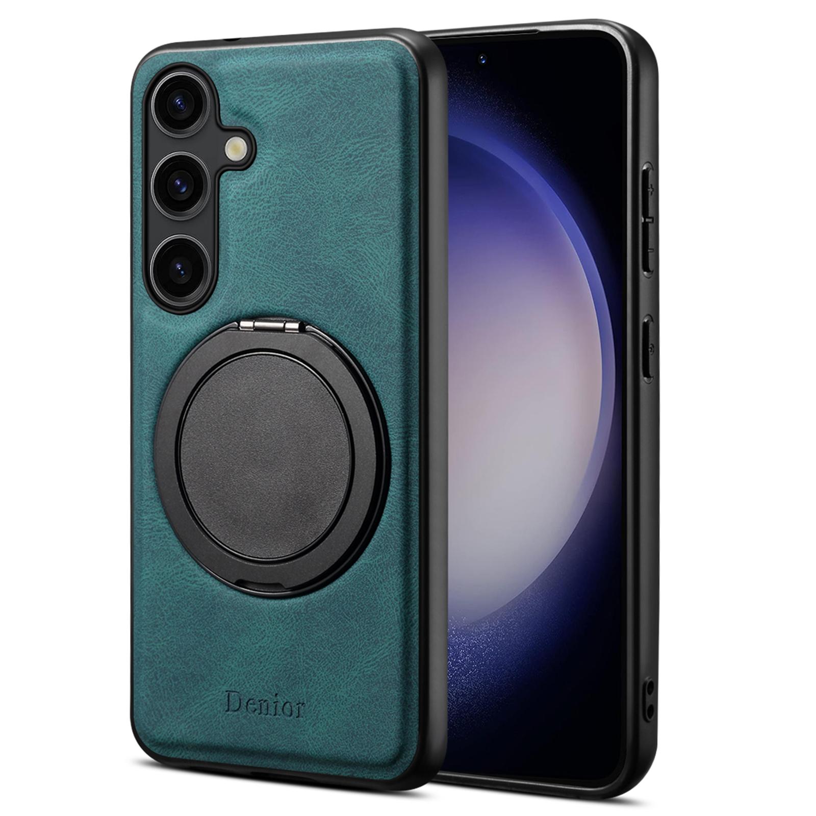 

DENIOR A14 For Samsung Galaxy S25+ Magnetic Case Rotary Kickstand Leather PC TPU Phone Cover Blue