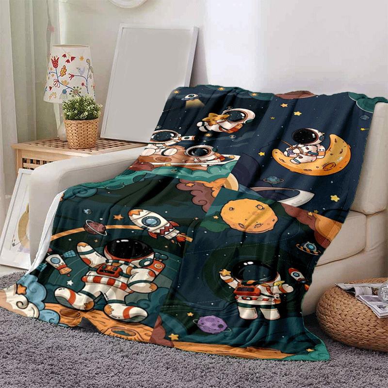 1pc Astronaut Printing Lightweight Flannel Blanket, Comfortable and Warm Blanket, for Camping Sofa Bed and Couch Office, Suitable for Gift Bl