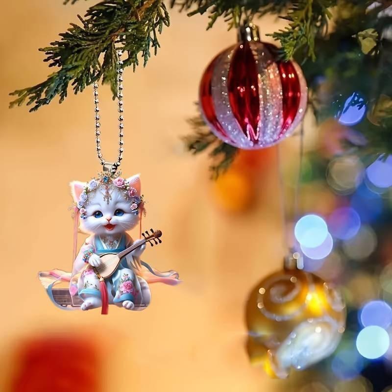 Cute Acrylic Cat Pendant Creative Car Interior Rearview Mirror Decoration Keychain