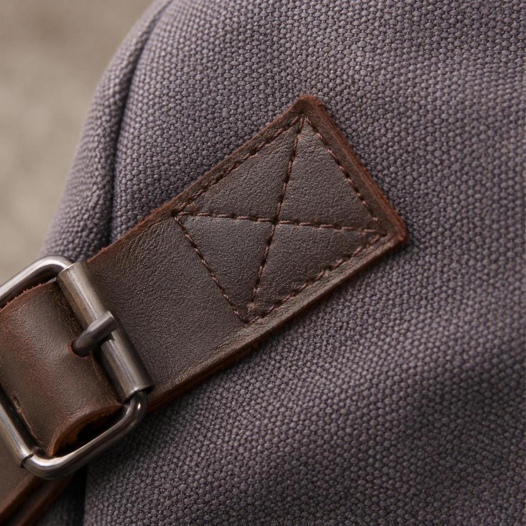 Waxed Canvas Crossbody Bag with Leather Trim Hands Chest Pack for