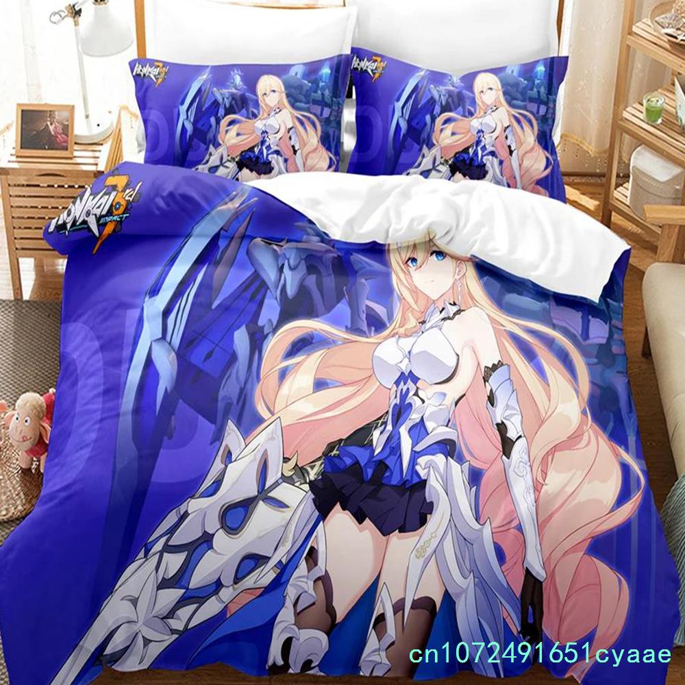 3D Anime Honkai Impact 3rd Pościel Z nadrukiem Dekoracyjny Zestaw 2/3 szt. Poszewka na kołdrę Pościel Pokrowiec na kołdrę Domowy Dla dorosłych Dziecka Nastolatka