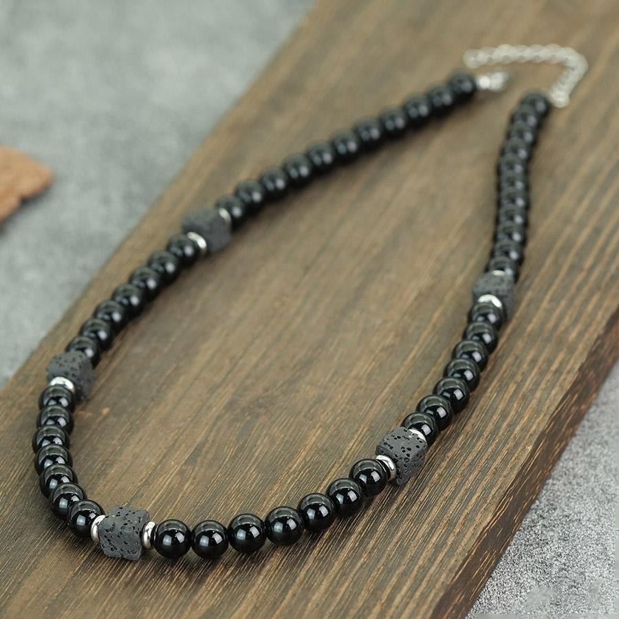 New Mens Short Necklace Natural Stone Healing Accessory Fashion Jewelry Gift For Him 8mm Onyx Obsidian Stone Neck Accessories