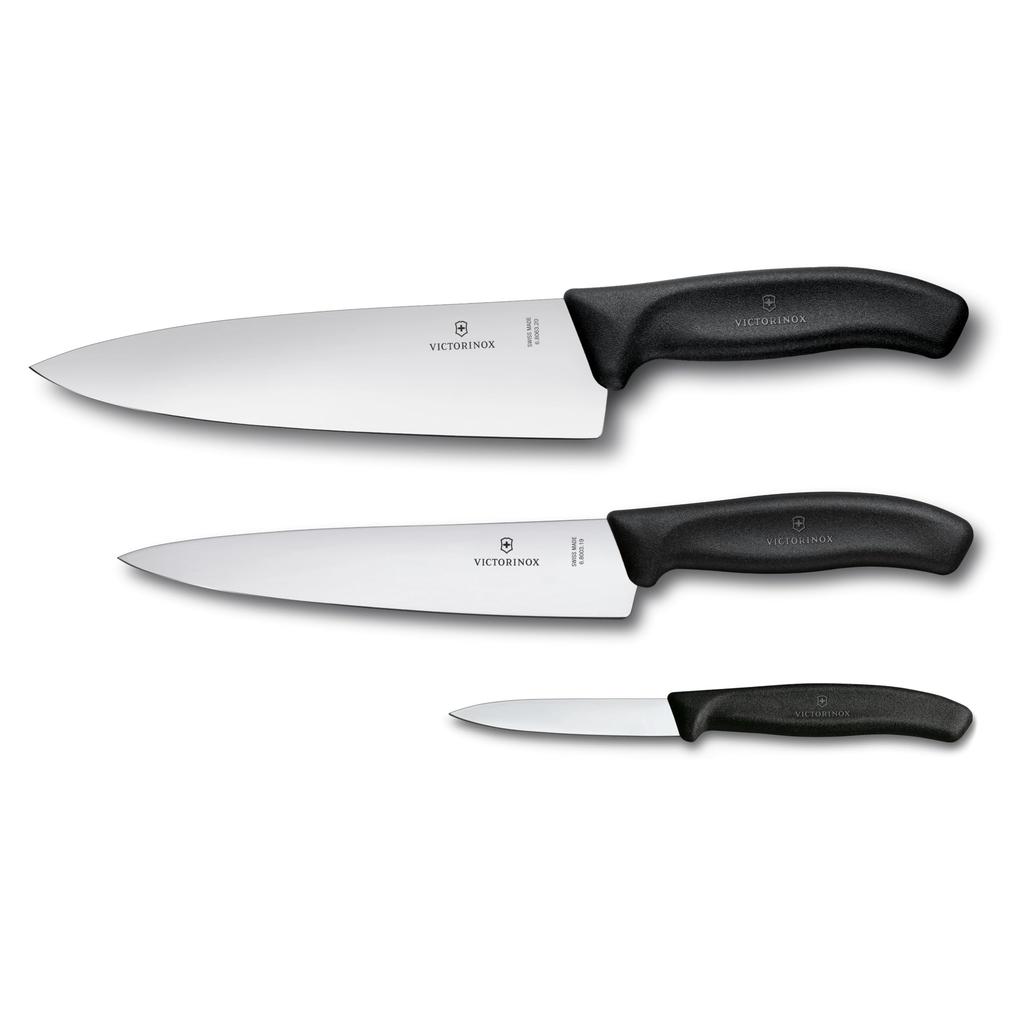 VICTORINOX Kitchen Knife Set Dishwasher Safe Includes 1 Paring Knife and 2 Knives Straight Blade Black Ergonomically Lightweight and Easy to Handle