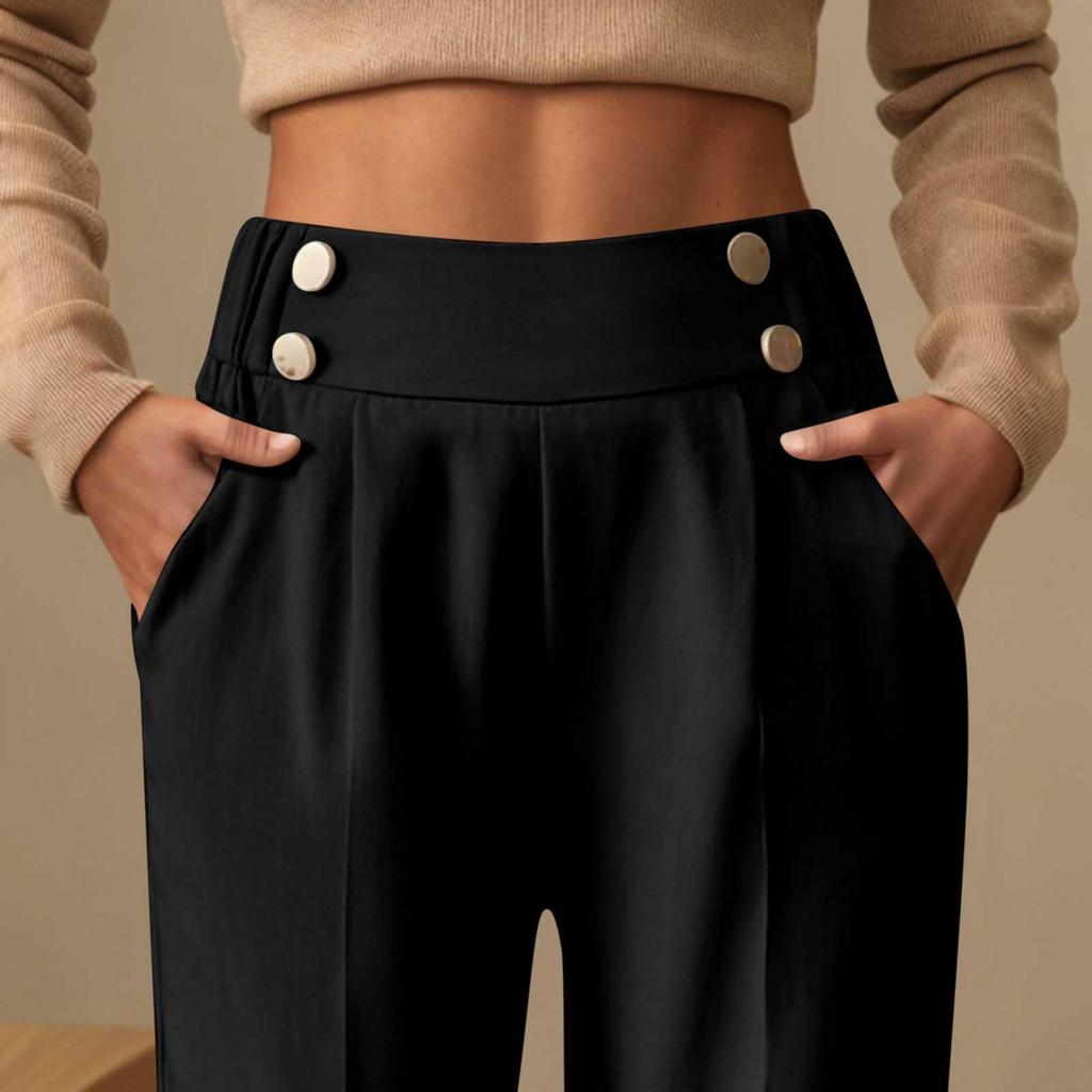Women's Summer Solid Color External Pocket Loose High Waist Wide Leg Formal Straight Pants