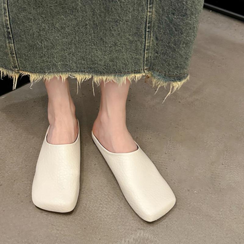 Fashion Spring New Style Baotou Flat Shoes Women's Square Head Deep Mouth Soft Sole Anti-slip Wear-resistant Slippers