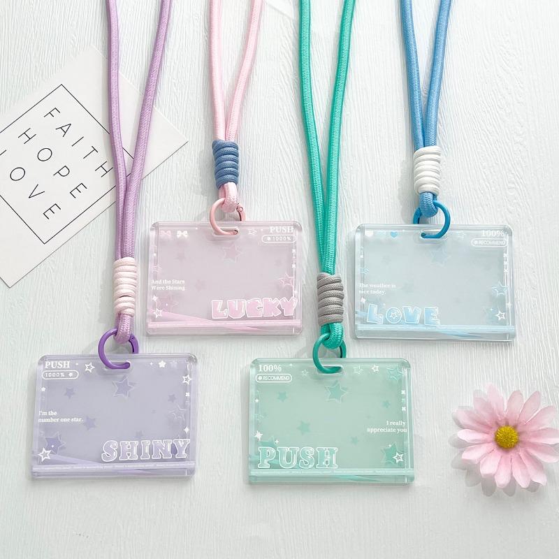 Student Clear Card Case Bus Cards Sleeve Sliding Horizontal Id Card Holder Transparent Employee Work Card Holder with Lanyard