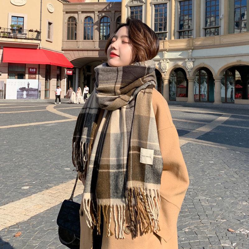 Korean-Style Plaid Cashmere-Inspired Scarf: Warm, Versatile Winter Shawl for Women