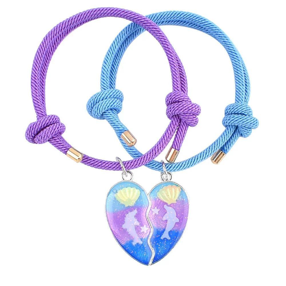 2Pcs Heart-shaped Stitching Bracelet Magnet Pendant BFF Friendship Handmade Weaved Jewelry Birthday Gifts for Kids Women 2026