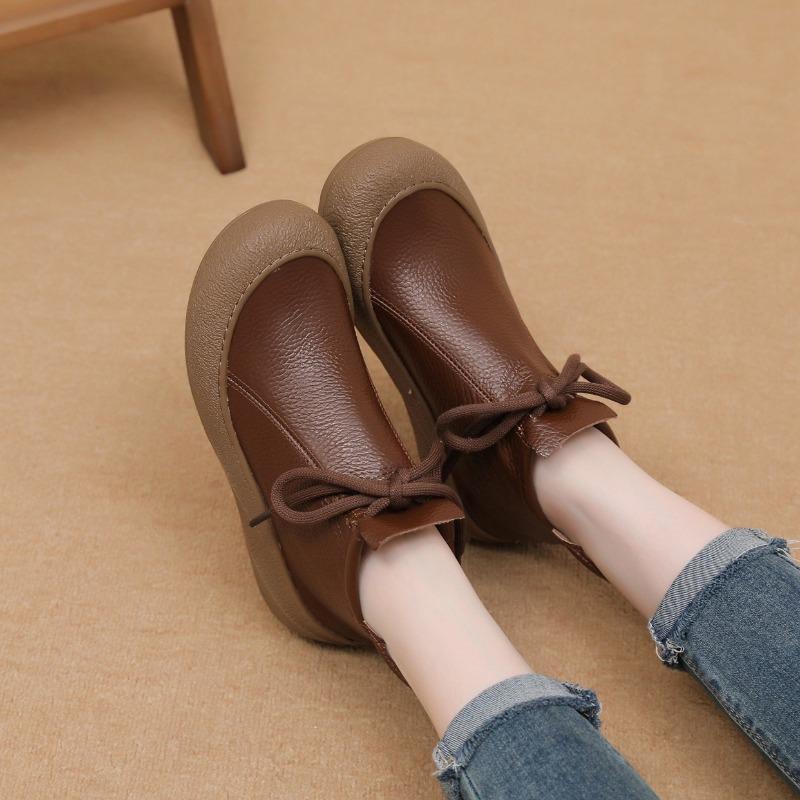 2026 Spring Autumn Genuine Leather Shoes Women Ankle Boots Soft Brand Mother Shoes Casual Boots Plus Size 41