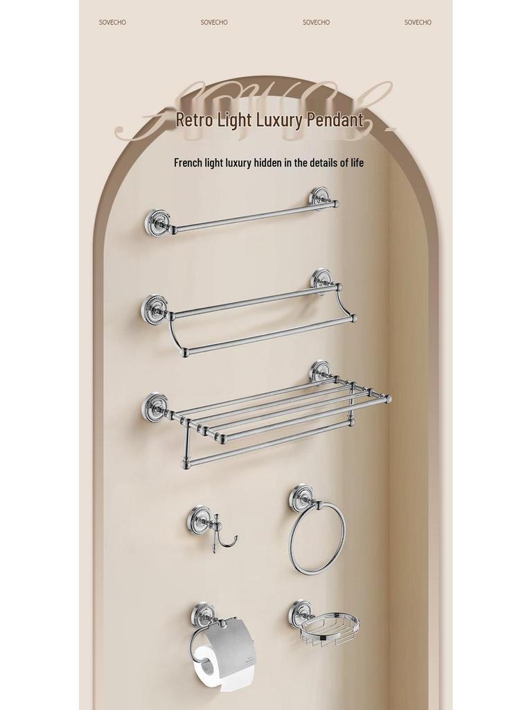 Badezimmer-Handtuchhalter-Set im europäischen Stil, Silber, Vollkupfer