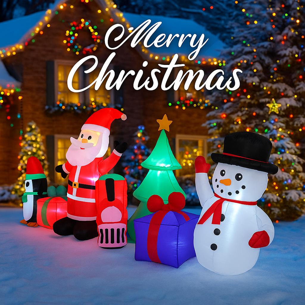 10.1FT LED Inflatable Xmas Yard Decor Santa Snowman Penguin Tree Set Christmas Home Decorations Festive Toy Gifts Holiday Decor