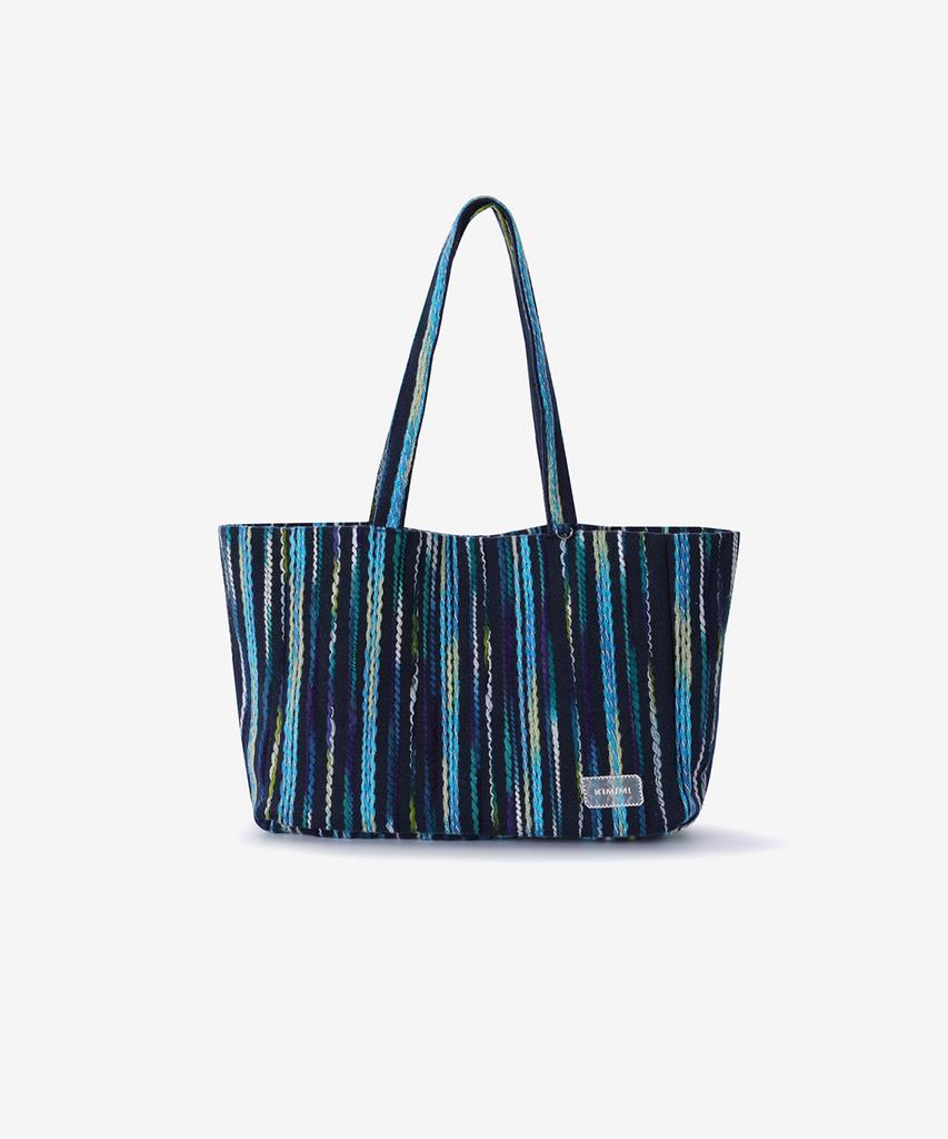 Kimimi Fuzz Stripe Maxi Shoulder Bag Navy