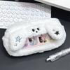 Kawaii Fluffy Plush Large Capacity Pen Case Cat Shape Pencil Bag With Visual Window Creative Cute Pencil Pouch For Office School