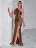 European & American Fashion Ruched One-Shoulder Bodycon Slit Evening Dress – Sexy Goddess Style