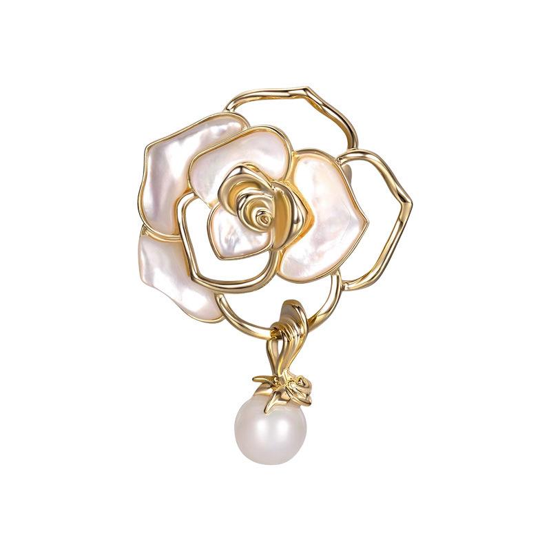 

High-end Temperament Pearl Camellia Flower Pin Brooches for Women Clothes Shawl Corsage Accessory Exquisite Jewelry Mother Gift белый