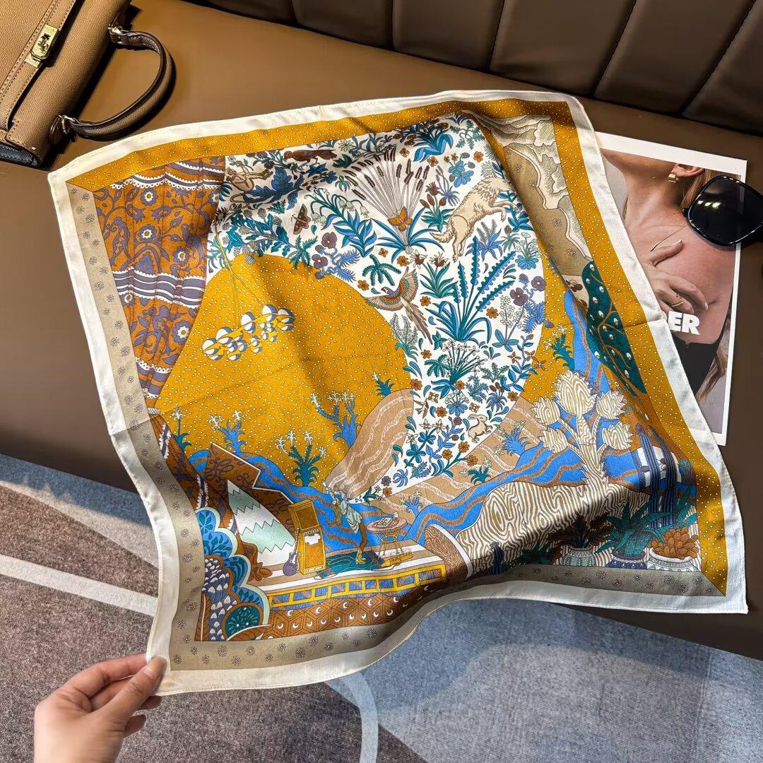 53Cm Floral Printed Silk Square Scarf Women S Fashionable And Versatile Printed Scarves High-End Decorative Scarf Shawl Kerchief