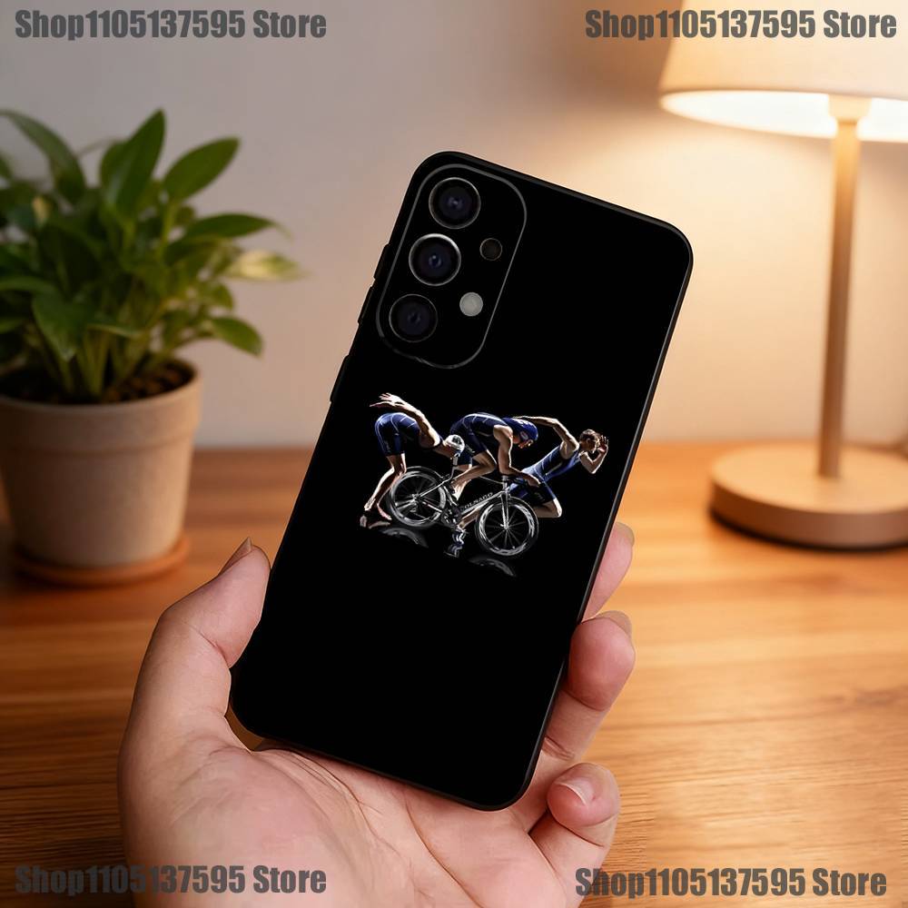 Custodia per Telefono Triathlon Nuoto Bici Corsa Per Samsung S25,S24,S21,S22,S23,S30,Ultra,S20,Plus,Fe,Lite,5G Cover Nera