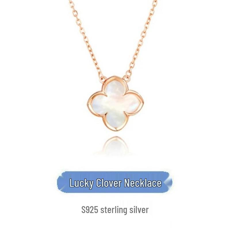

S925 Sterling Silver Four-Leaf Clover Necklace with Mother-of-Pearl – Women s High-End Light Luxury Jewelry Gift 925 Silver
