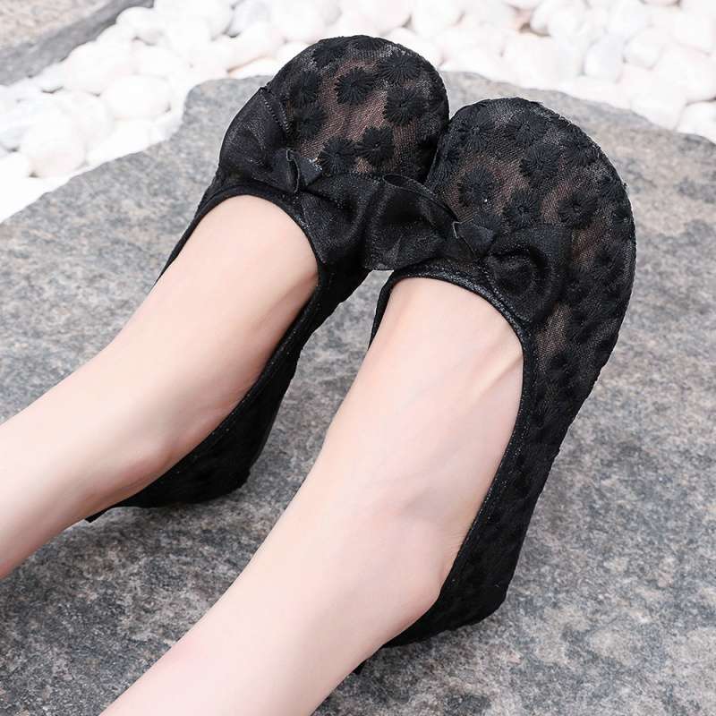 Summer sandals women's single shoes soft sole breathable lace shallow mouth versatile women's shoes comfortable flat bottom casual mother shoes mesh