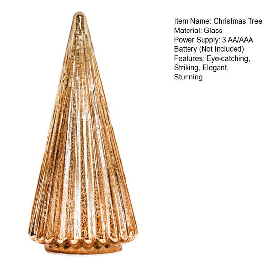 Illuminated Glass Christmas Tree Prelit Christmas Tree Figurine with LED Light Collection Crackled Glass
